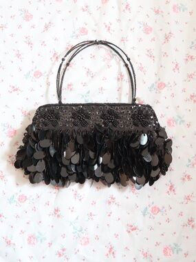 Black Sequin Fringe Evening Bag